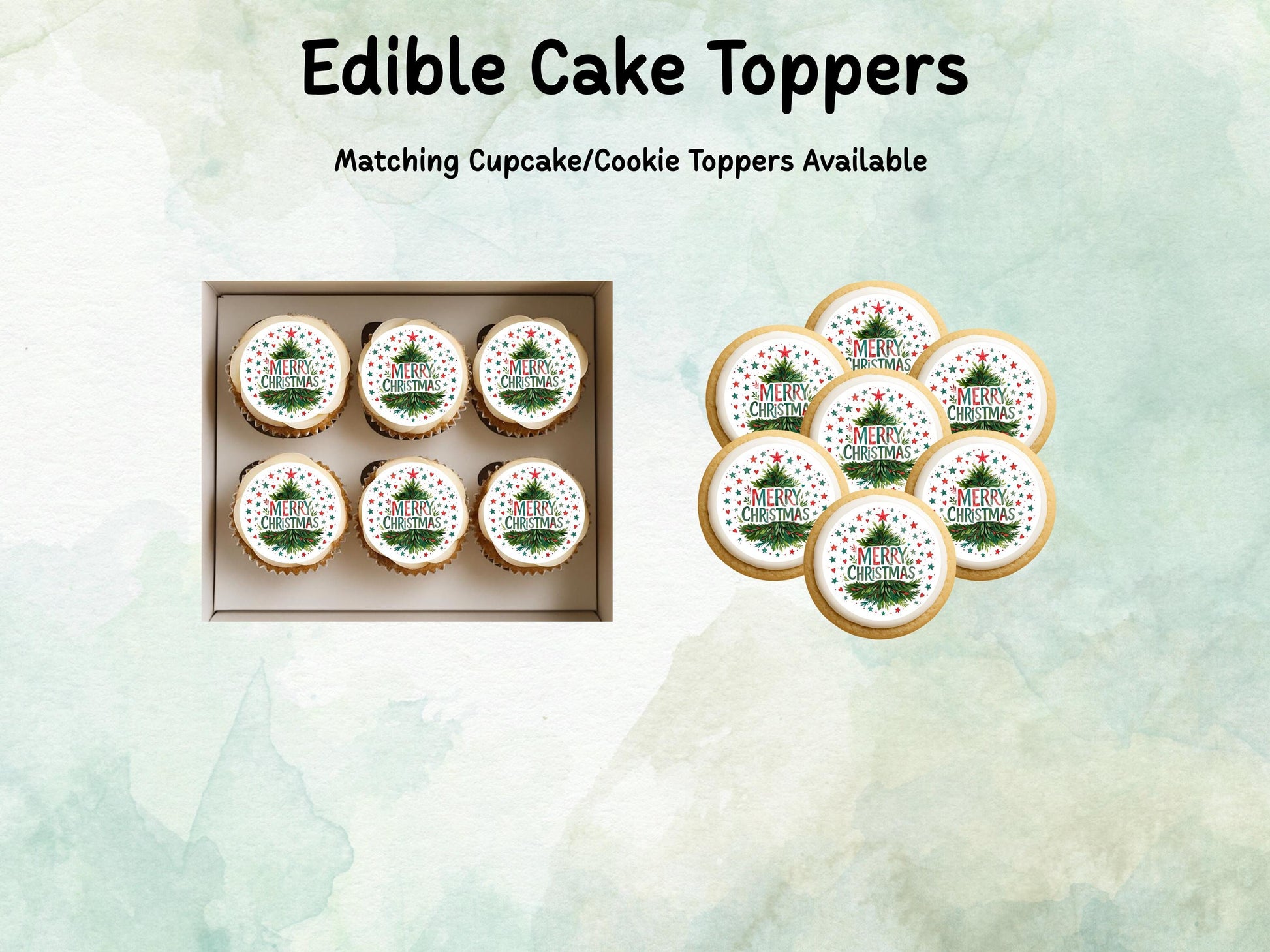 Christmas Tree Edible Cake Topper– 6", 7" or 8" Pre cut Wafer Paper, Card or Icing Sheet