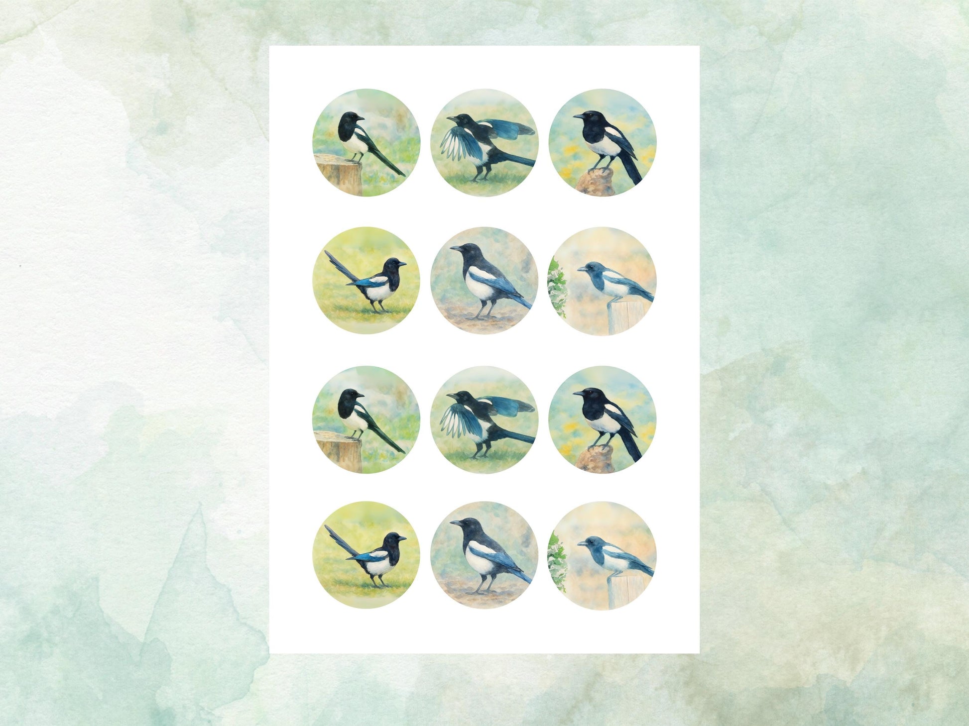 Magpie Edible Cupcake Toppers 12 x 2"– Pre cut Wafer Paper, Card or Icing Sheet