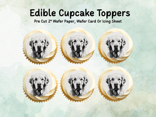Golden Retriever Edible Cupcake Toppers 12 x 2"– Pre cut Wafer Paper, Card or Icing Sheet