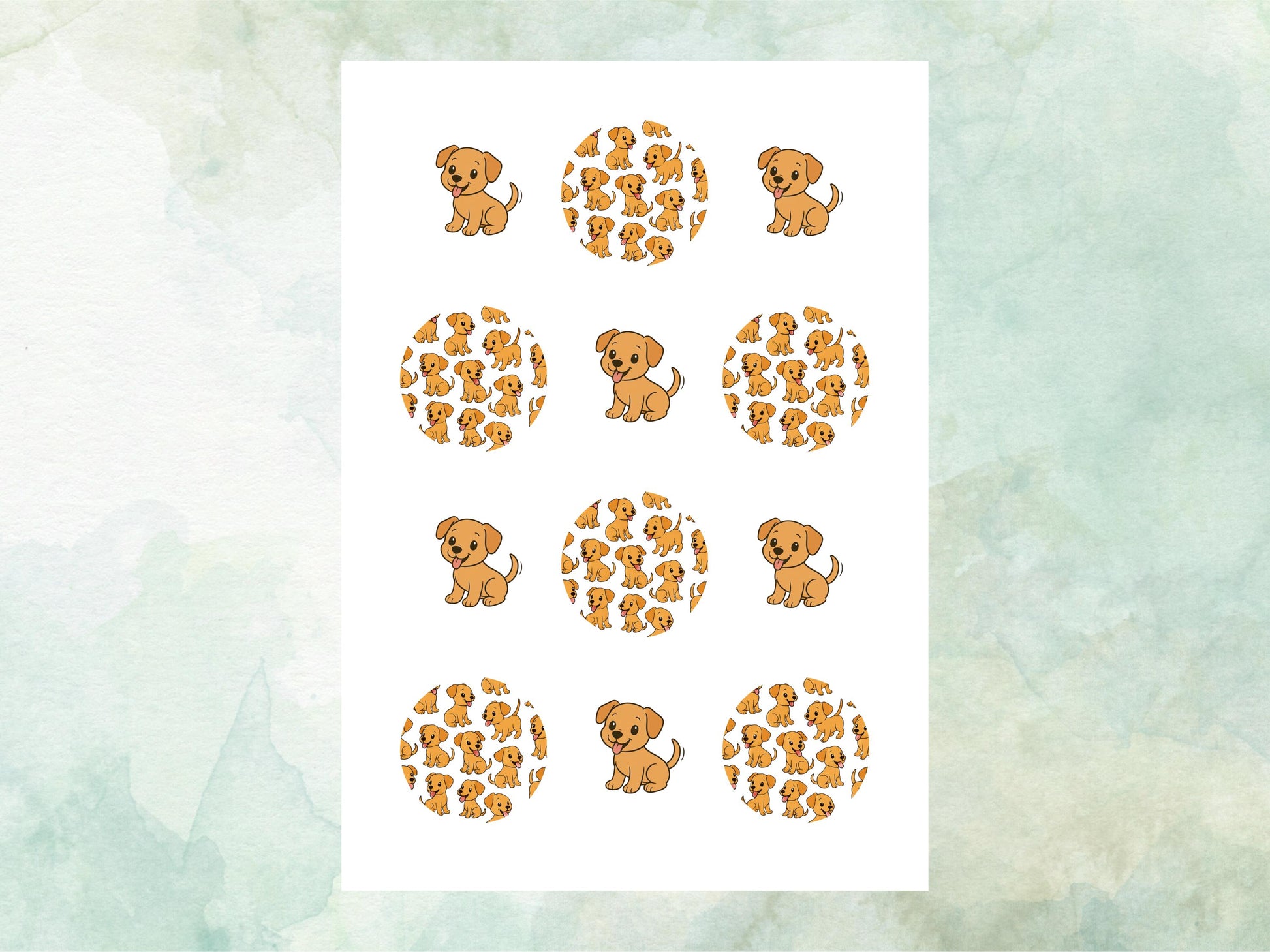 Yellow Dog Edible Cupcake Cookie Toppers 12 x 2"– Pre cut Wafer Paper, Card or Icing Sheet