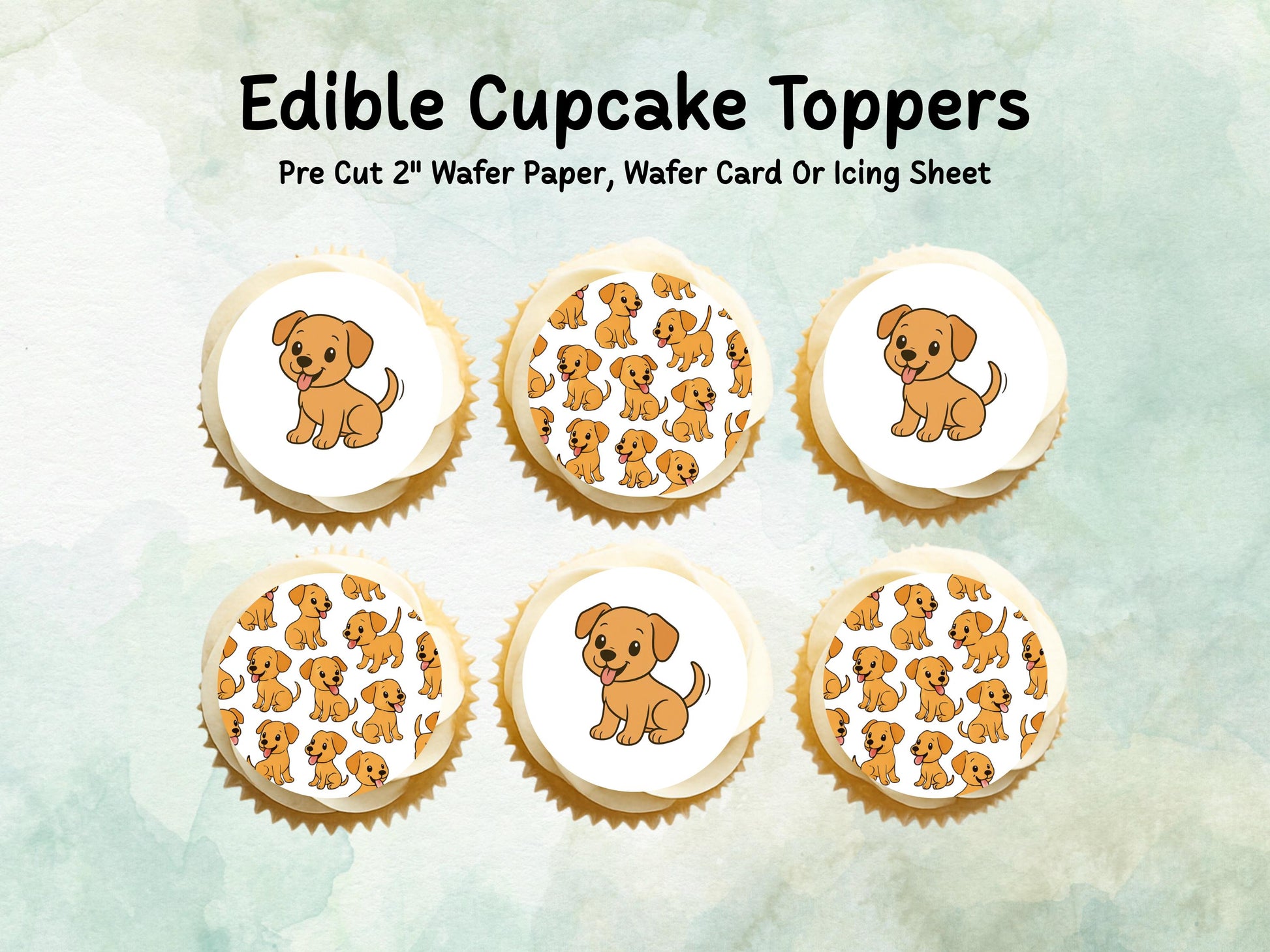 Yellow Dog Edible Cupcake Cookie Toppers 12 x 2"– Pre cut Wafer Paper, Card or Icing Sheet