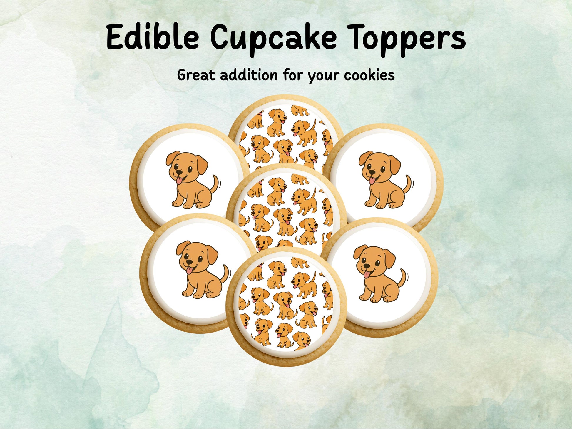Yellow Dog Edible Cupcake Cookie Toppers 12 x 2"– Pre cut Wafer Paper, Card or Icing Sheet