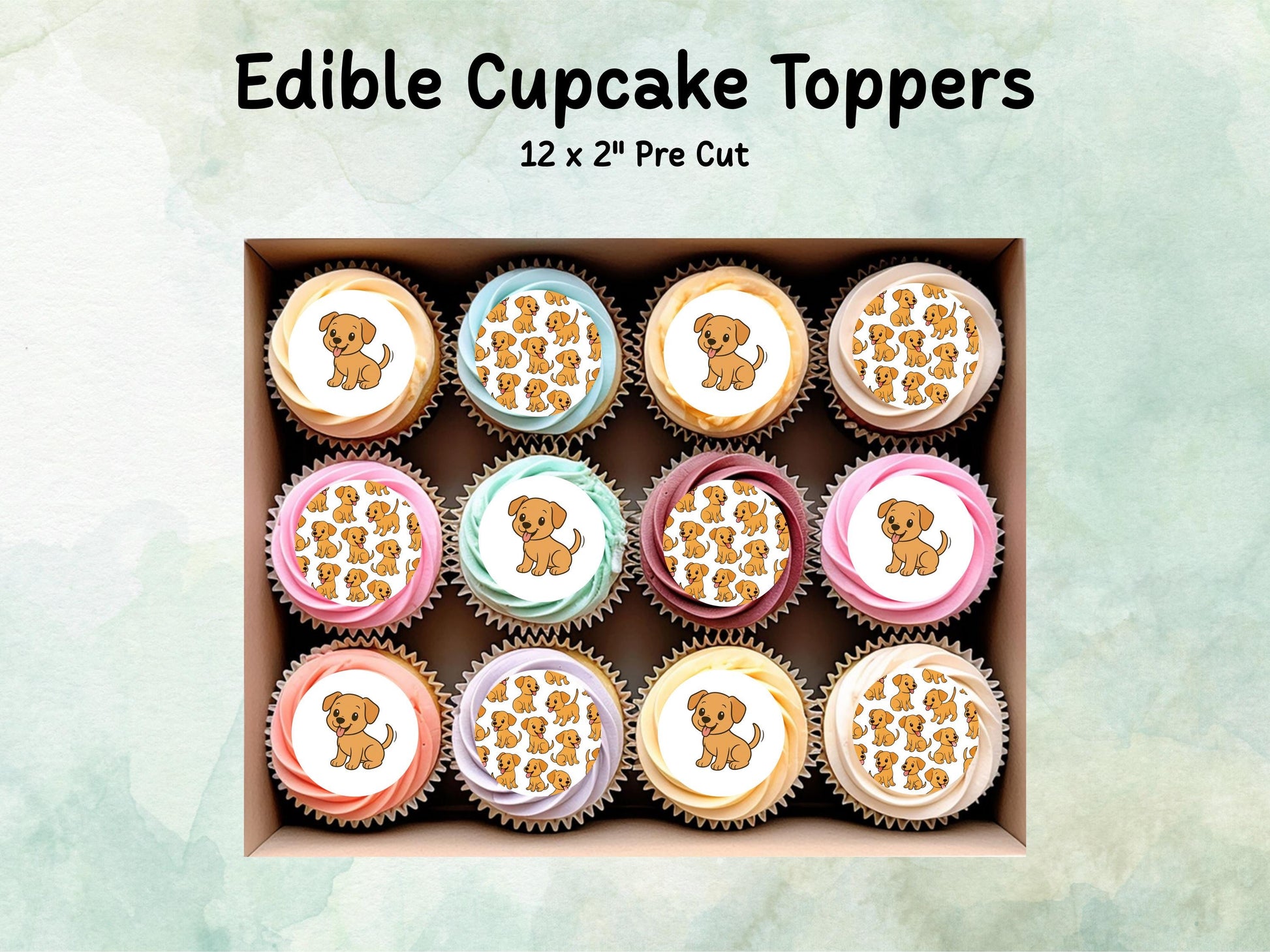 Yellow Dog Edible Cupcake Cookie Toppers 12 x 2"– Pre cut Wafer Paper, Card or Icing Sheet