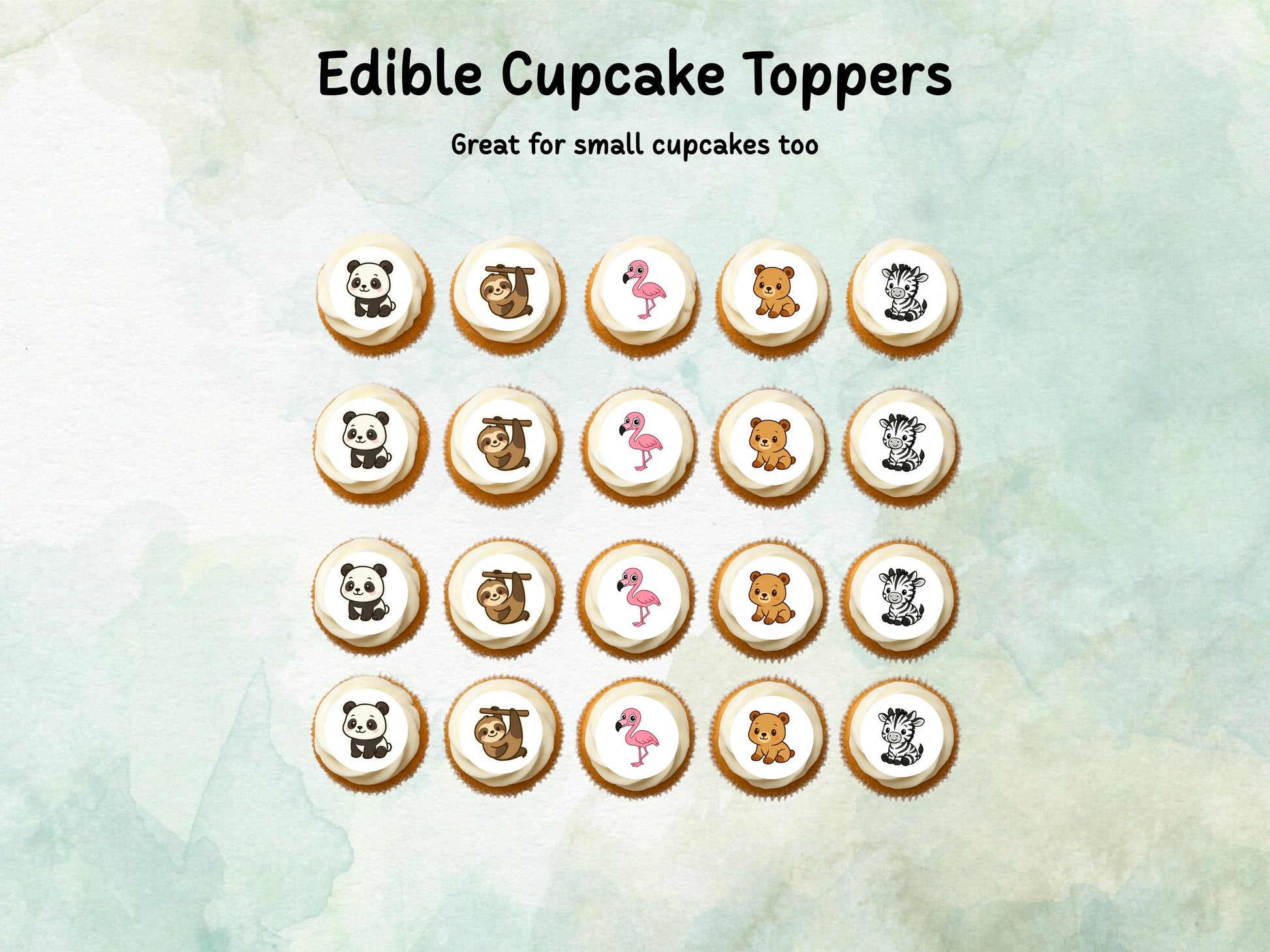 Zoo Animal Edible Cake Pop Toppers: 20 x 1.5" Wafer Paper or Wafer Card