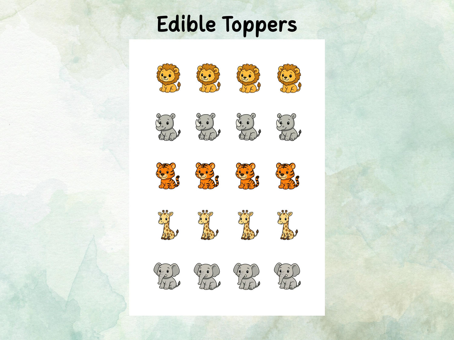 Zoo Animal Edible Cake Pop Toppers: 20 x 1.5" Wafer Paper or Wafer Card