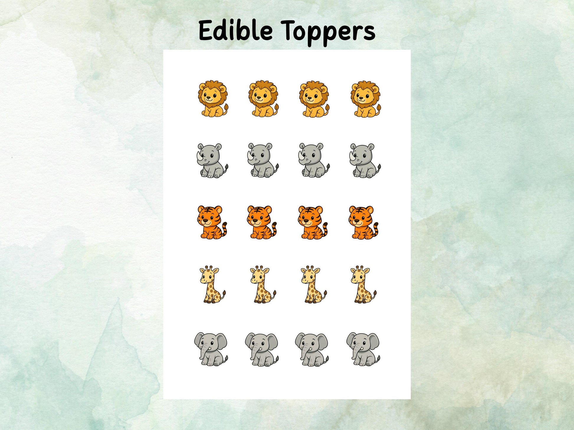 Zoo Animal Edible Cake Pop Toppers: 20 x 1.5" Wafer Paper or Wafer Card