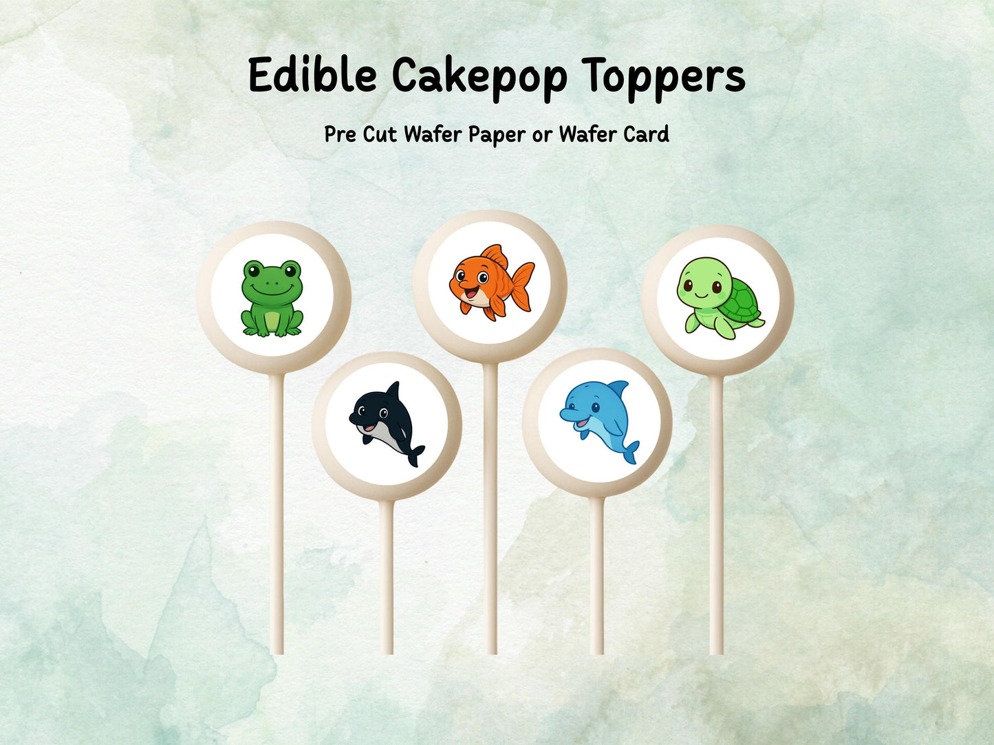 Ocean Animal Edible Cake Pop Toppers: 20 x 1.5" Wafer Paper or Wafer Card