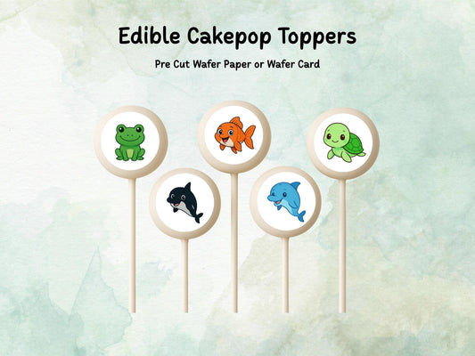 Ocean Animal Edible Cake Pop Toppers: 20 x 1.5" Wafer Paper or Wafer Card