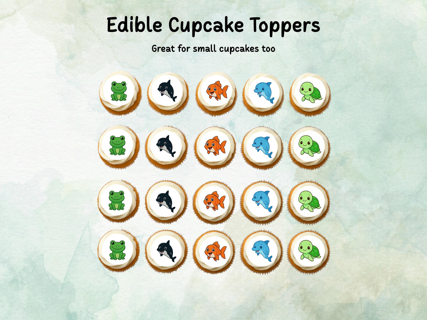 Ocean Animal Edible Cake Pop Toppers: 20 x 1.5" Wafer Paper or Wafer Card