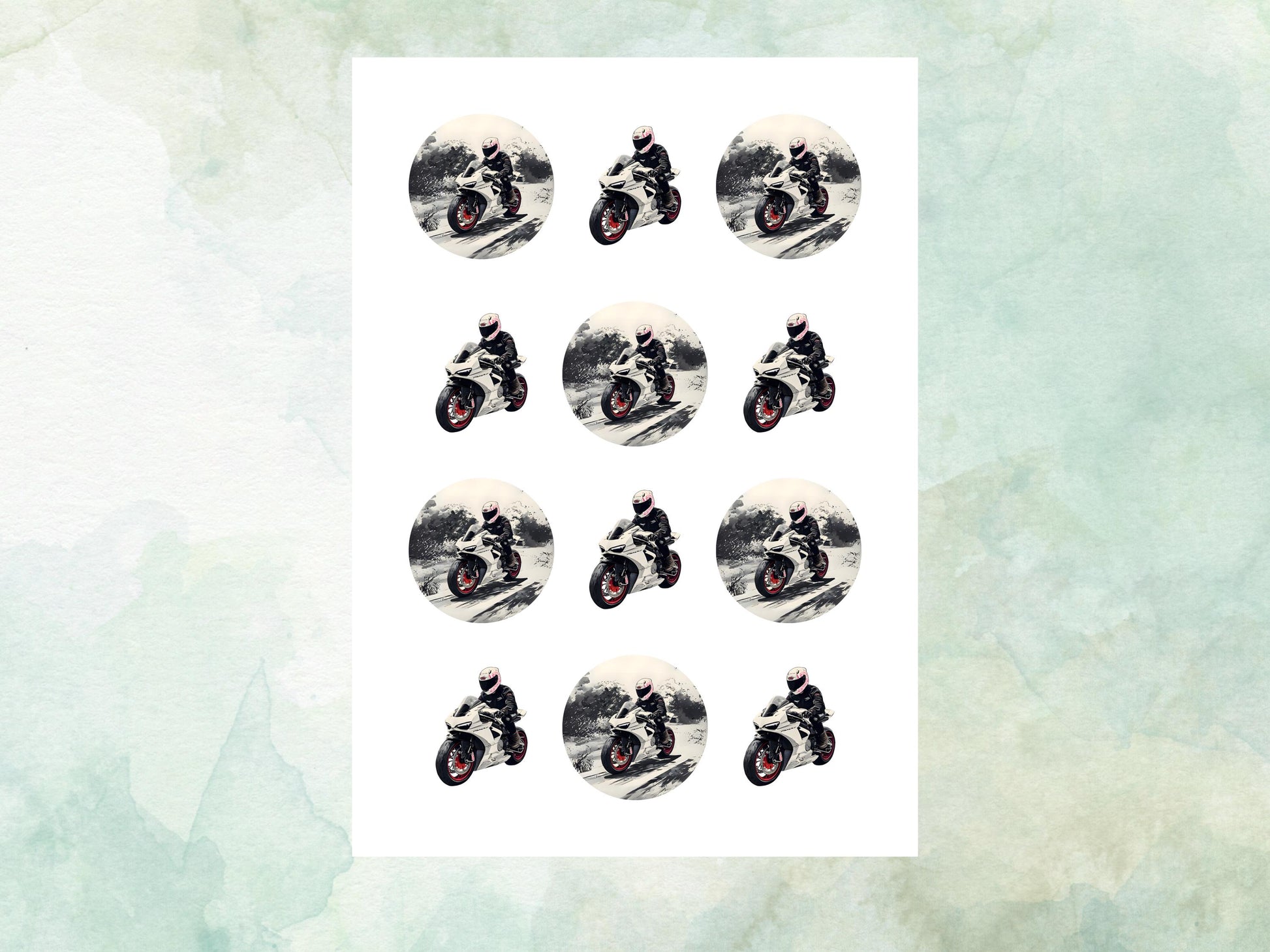 Motorbike Edible Birthday Cupcake Toppers 12 x 2" – Pre cut Wafer Paper, Card or Icing Sheet