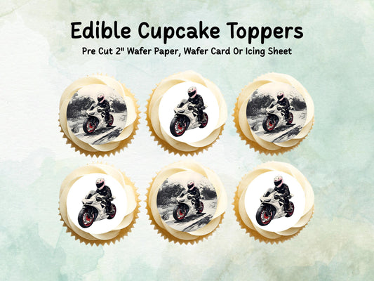Motorbike Edible Birthday Cupcake Toppers 12 x 2" – Pre cut Wafer Paper, Card or Icing Sheet