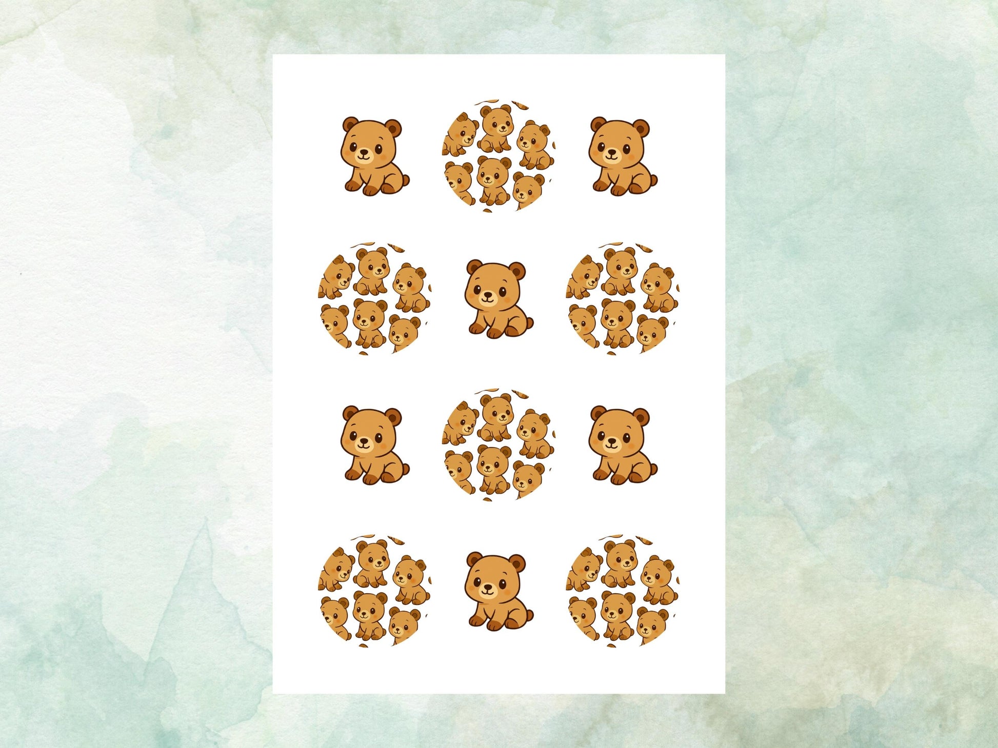 Cute Bear Edible Cupcake Toppers 12 x 2"– Pre cut Wafer Paper, Card or Icing Sheet