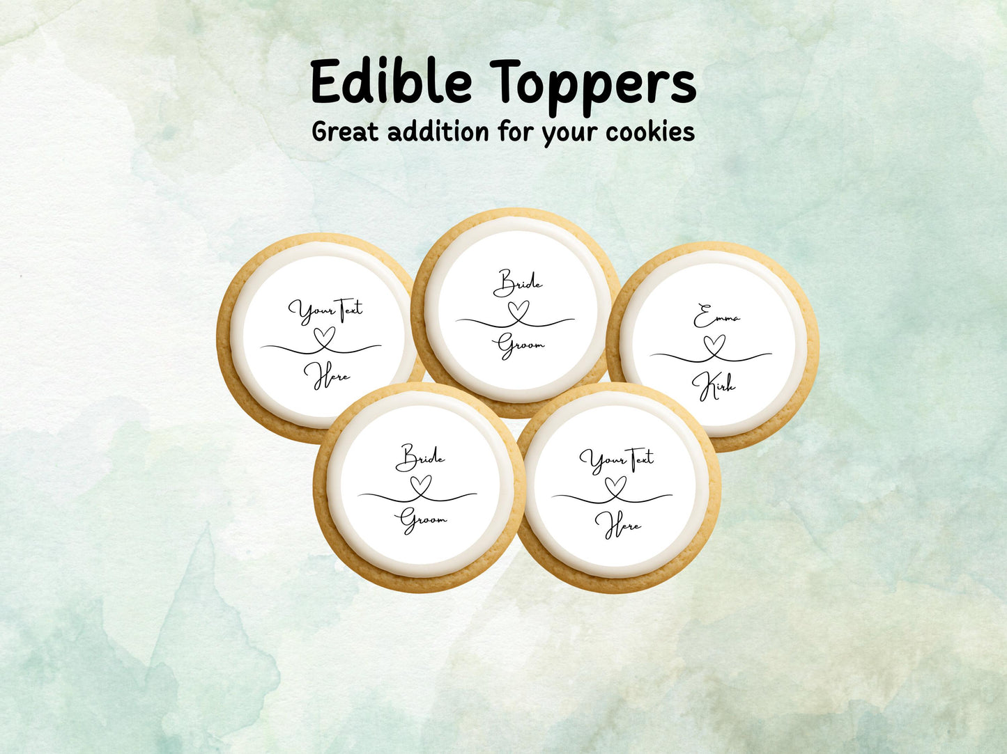Personalised Wedding Edible Cupcake Toppers 12 x 2" – Pre cut Wafer Paper, Card or Icing Sheet