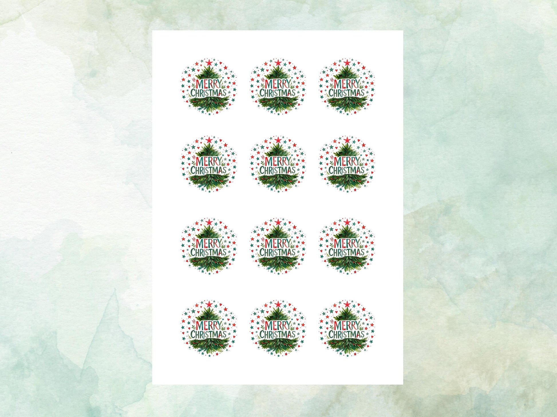 Merry Christmas Edible Cupcake Toppers 12 x 2" – Pre cut Wafer Paper, Card or Icing Sheet, Christmas Cake Topper