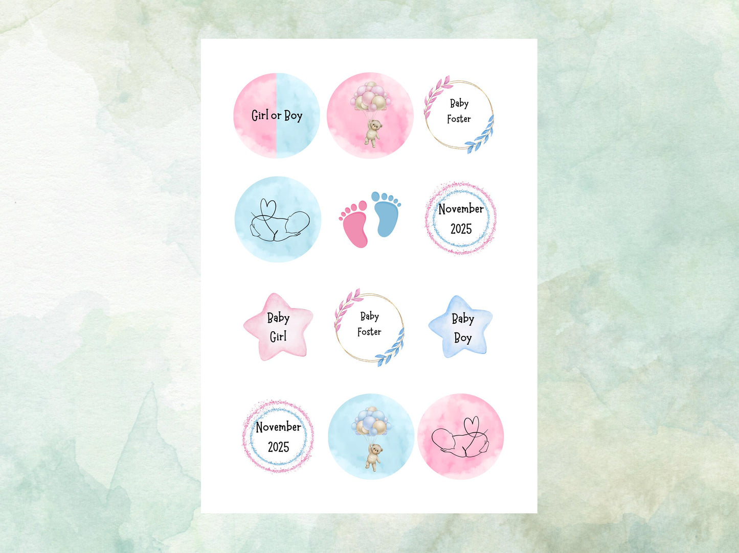 Personalised Pink & Blue Baby Gender Reveal Edible Cupcake Toppers 12 x 2" – Pre cut Wafer Paper, Card or Icing Sheet