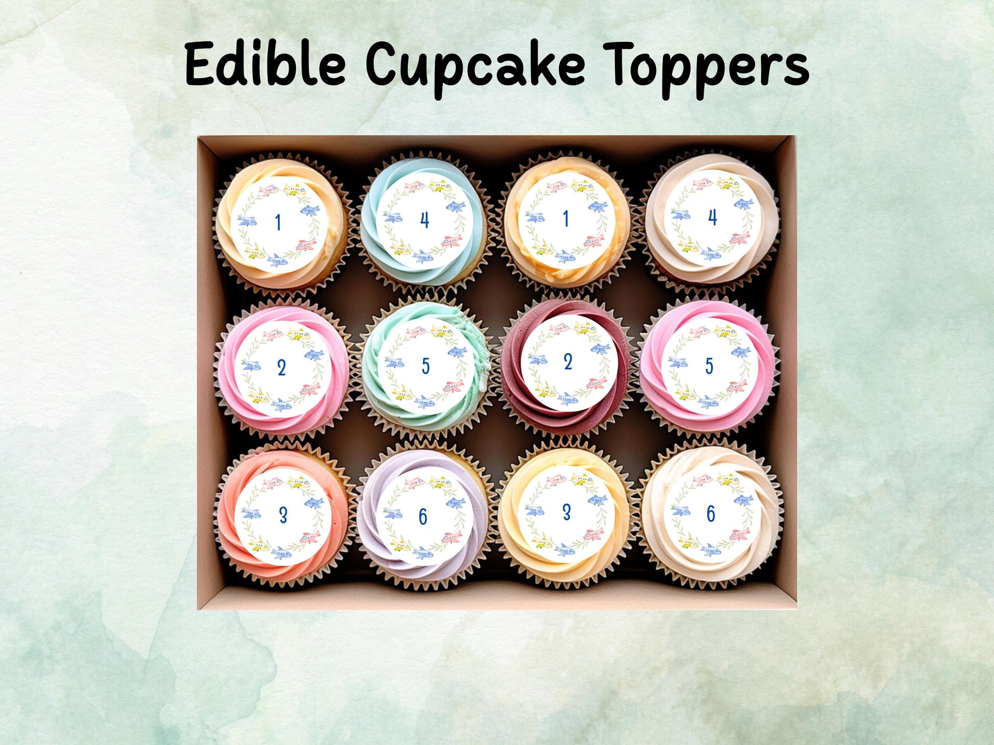 Customisable Airplane Age Edible Birthday Cupcake Toppers 12 x 2" – Pre cut Wafer Paper, Card or Icing Sheet
