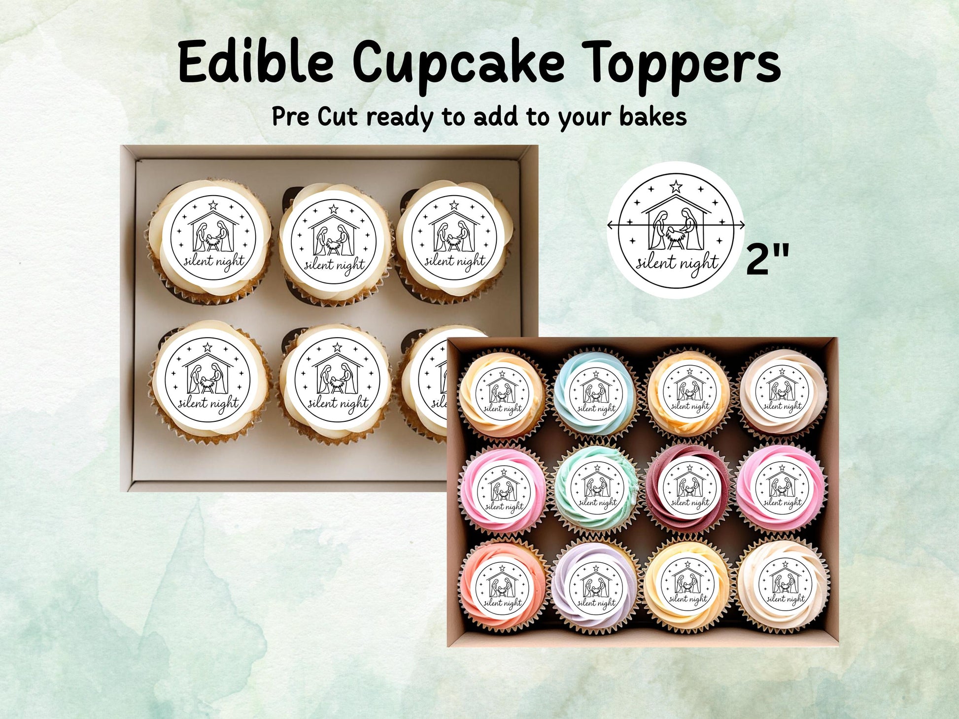 Christmas Nativity Edible Cupcake Toppers 12 x 2" – Pre cut Wafer Paper, Card or Icing Sheet