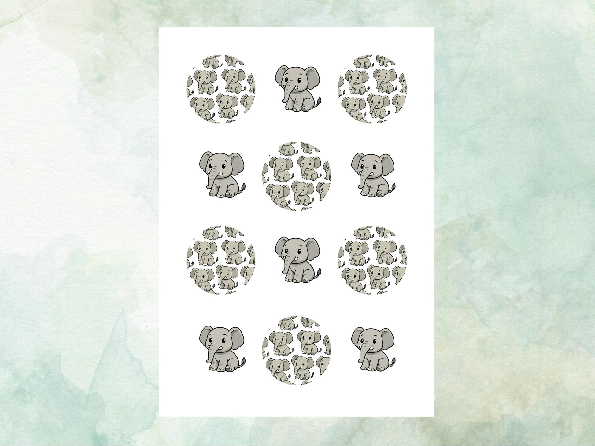 Elephant Edible Cupcake Toppers: 12 x 2" Wafer Paper, Card, or Icing sheet