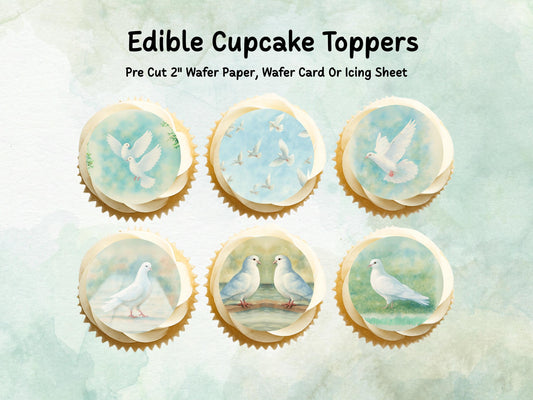 White Dove Edible Cupcake Toppers 12 x 2" Wafer Paper, Card, or Icing
