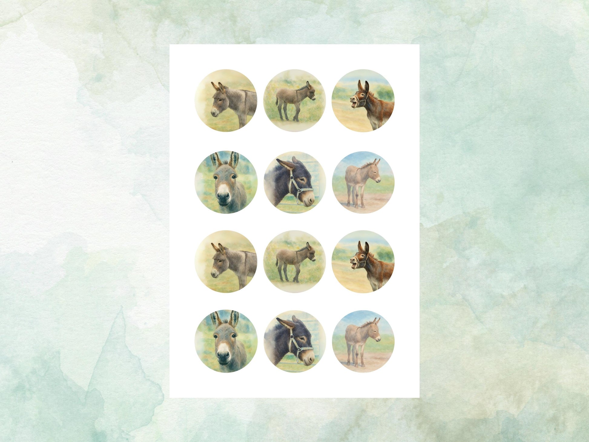 Donkey Edible Cupcake Toppers 12 x 2"– Pre cut Wafer Paper, Card or Icing Sheet