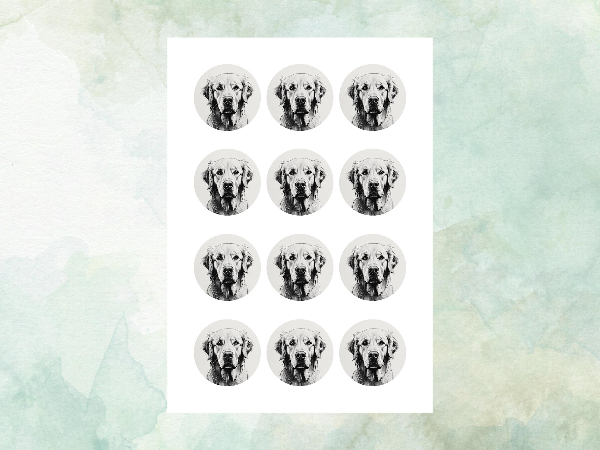 Golden Retriever Edible Cupcake Toppers 12 x 2"– Pre cut Wafer Paper, Card or Icing Sheet