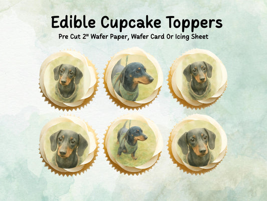 Dachshund Edible Cupcake Toppers 12 x 2"– Pre cut Wafer Paper, Card or Icing Sheet