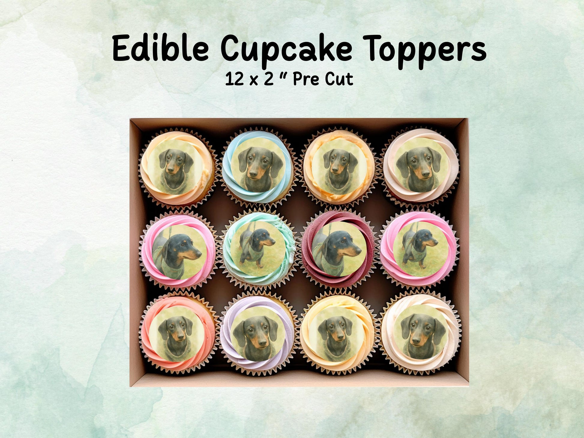 Dachshund Edible Cupcake Toppers 12 x 2"– Pre cut Wafer Paper, Card or Icing Sheet