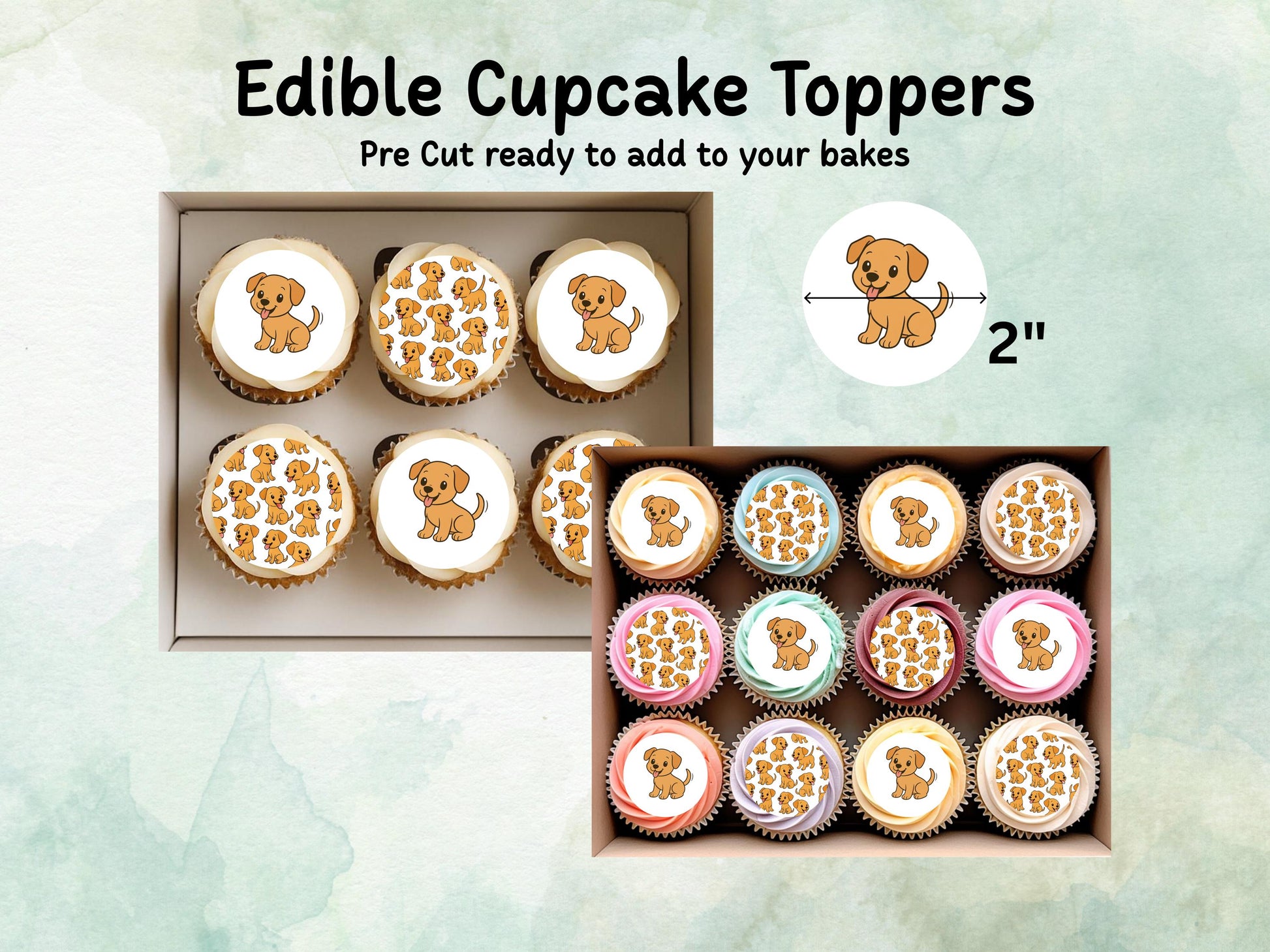 Yellow Dog Edible Cupcake Cookie Toppers 12 x 2"– Pre cut Wafer Paper, Card or Icing Sheet