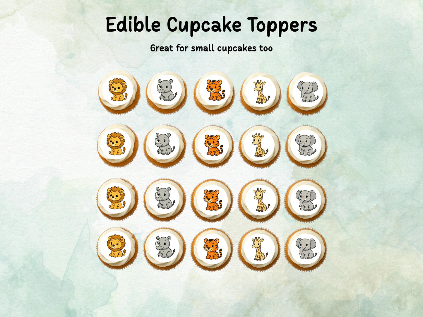Zoo Animal Edible Cake Pop Toppers: 20 x 1.5" Wafer Paper or Wafer Card