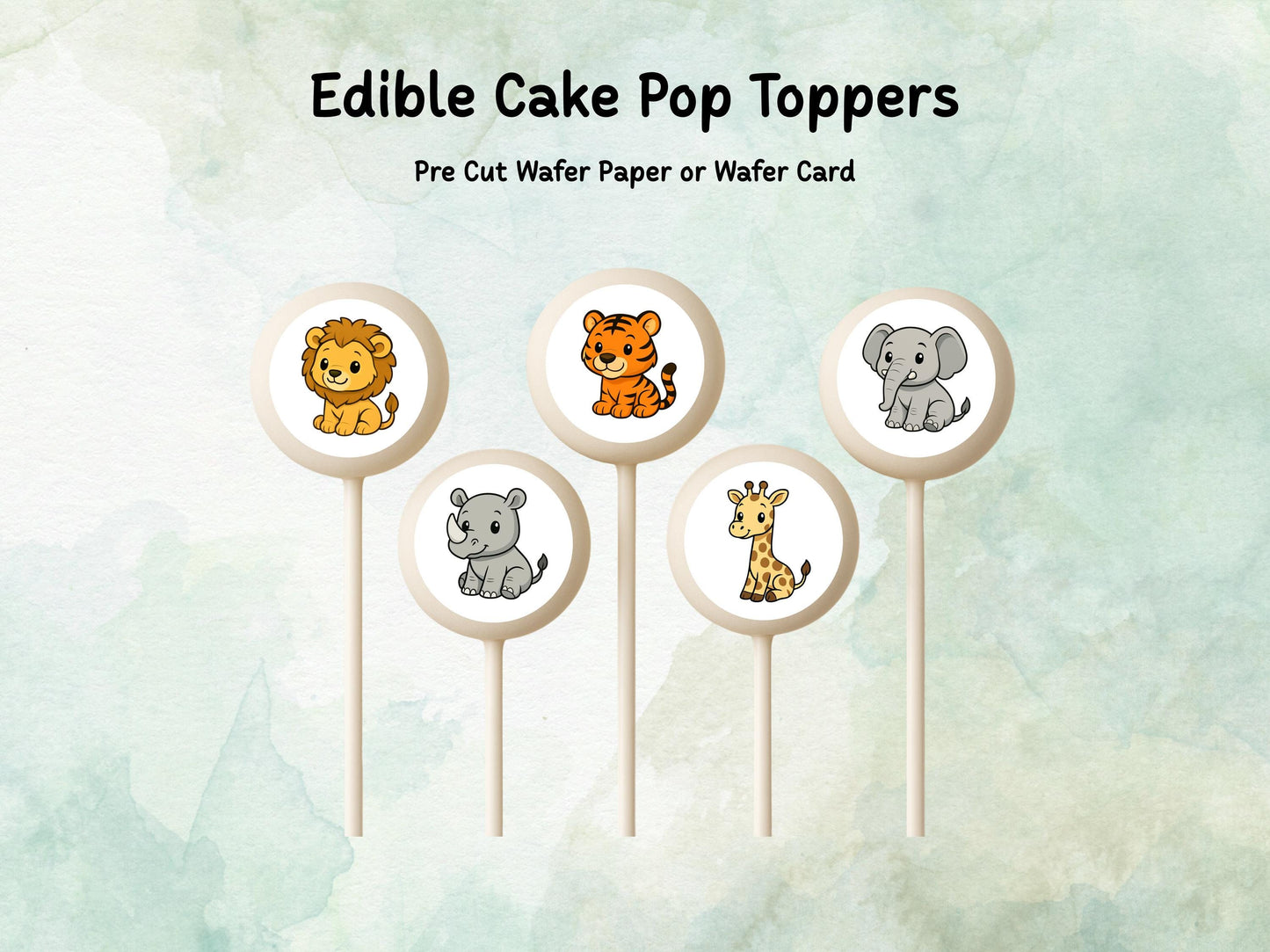 Zoo Animal Edible Cake Pop Toppers: 20 x 1.5" Wafer Paper or Wafer Card