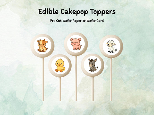 Farm Animal Edible Cake Pop Toppers: 20 x 1.5" Wafer Paper or Wafer Card