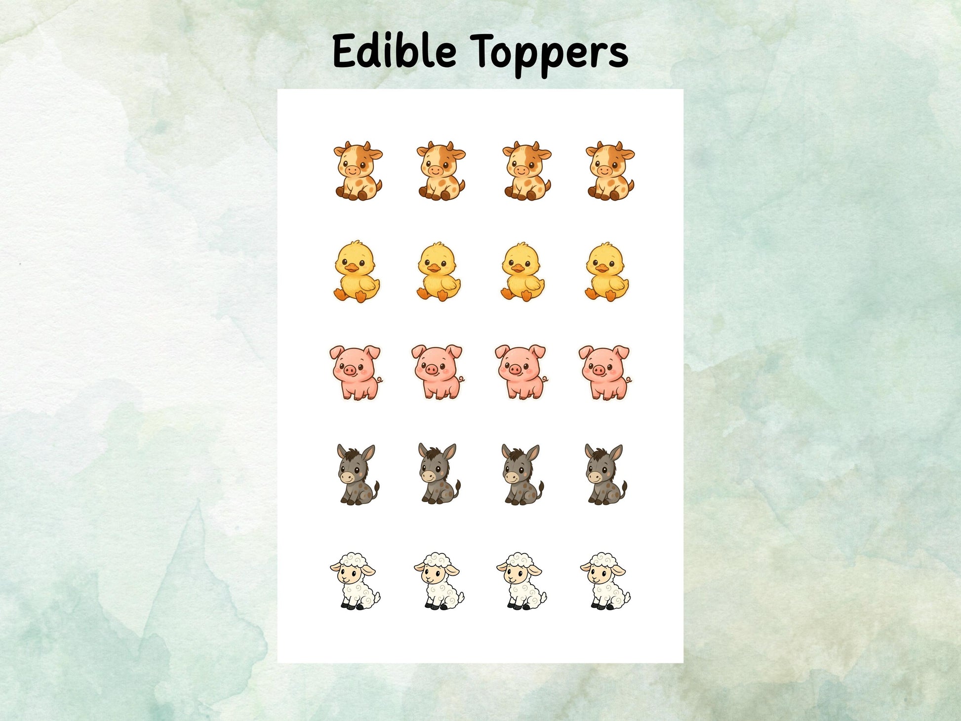 Farm Animal Edible Cake Pop Toppers: 20 x 1.5" Wafer Paper or Wafer Card