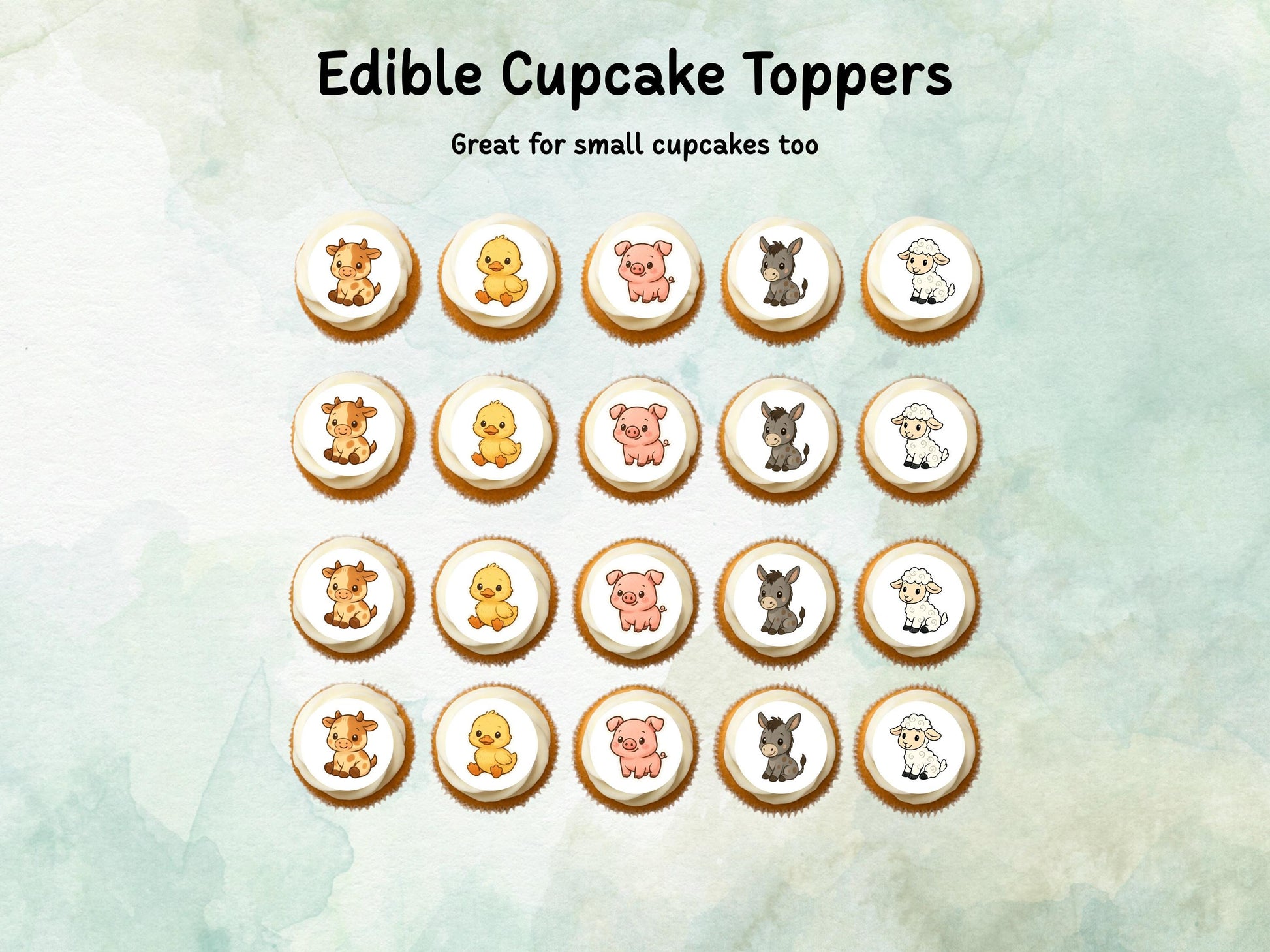Farm Animal Edible Cake Pop Toppers: 20 x 1.5" Wafer Paper or Wafer Card