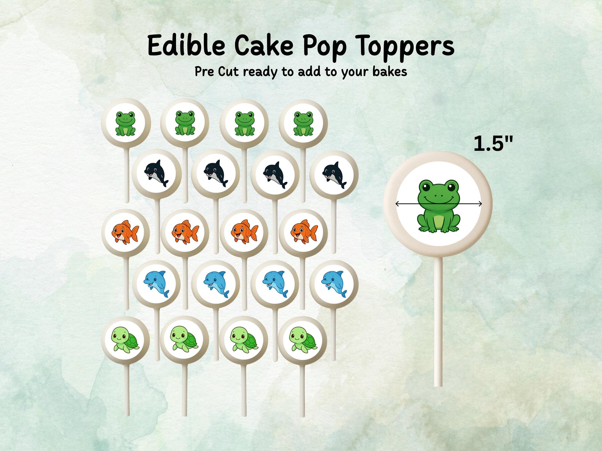 Ocean Animal Edible Cake Pop Toppers: 20 x 1.5" Wafer Paper or Wafer Card