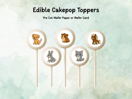 Pet Animal Edible Cake Pop Toppers: 20 x 1.5" Wafer Paper or Wafer Card