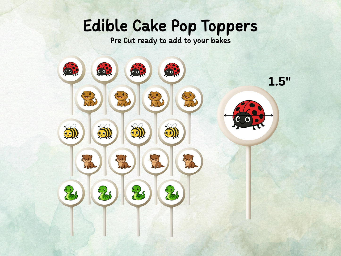 Animal Edible Cake Pop Toppers: 20 x 1.5" Wafer Paper or Wafer Card