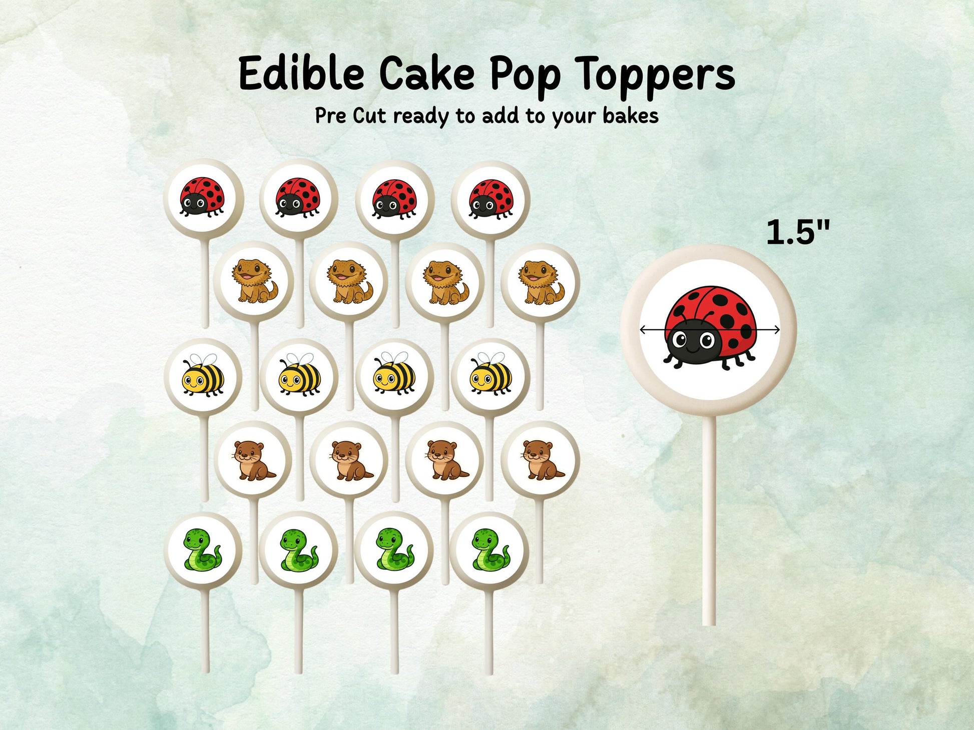 Animal Edible Cake Pop Toppers: 20 x 1.5" Wafer Paper or Wafer Card