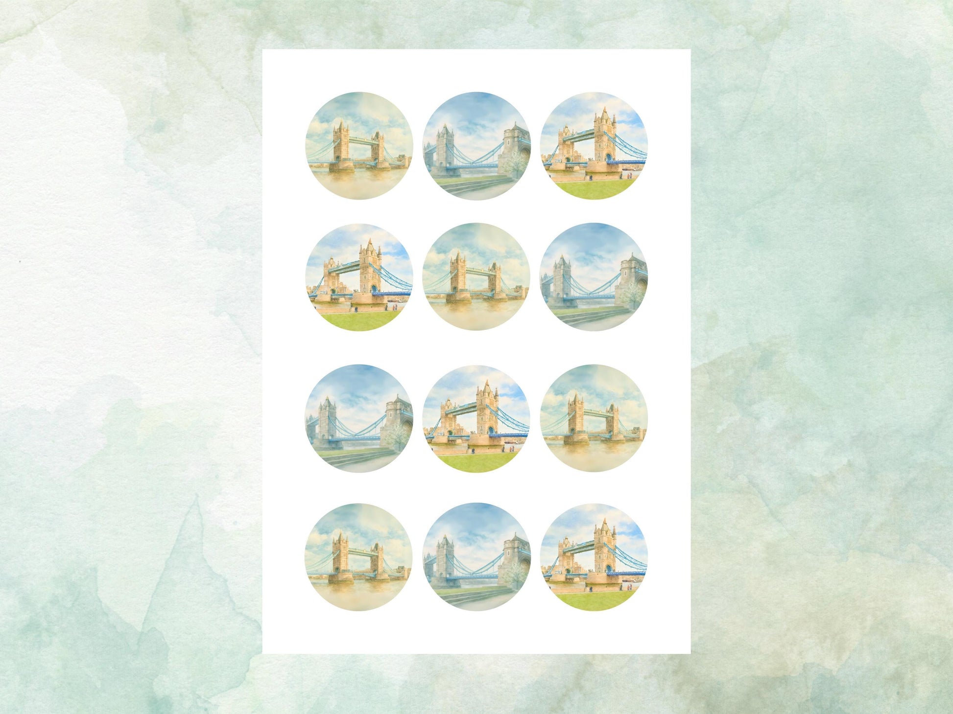 London Bridge Edible Cupcake Toppers 12 x 2" – Pre cut Wafer Paper, Card or Icing Sheet, Historic London Landmark Cake Decor