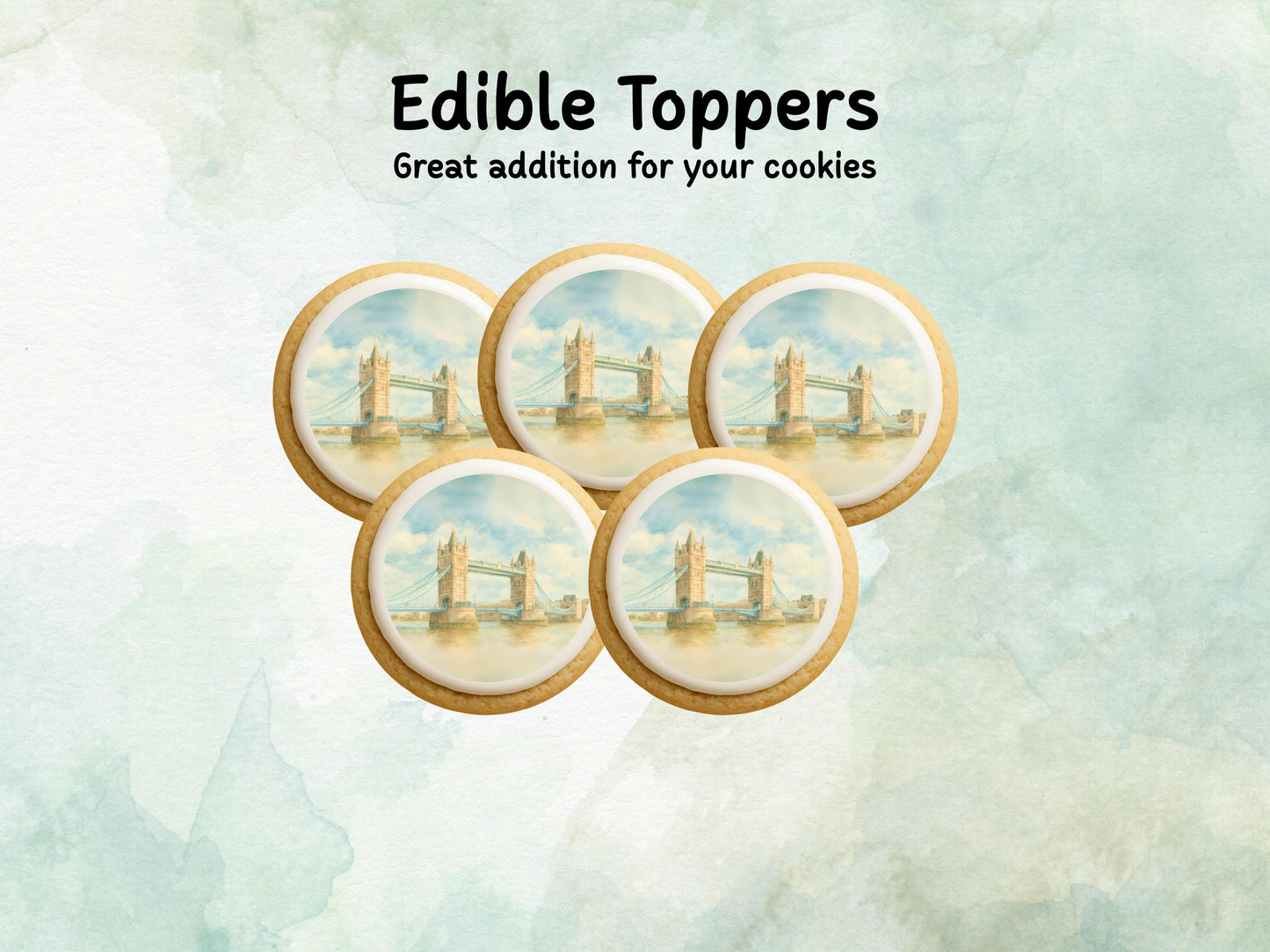 London Bridge Edible Cupcake Toppers 12 x 2" – Pre cut Wafer Paper, Card or Icing Sheet, Historic London Landmark Cake Decor