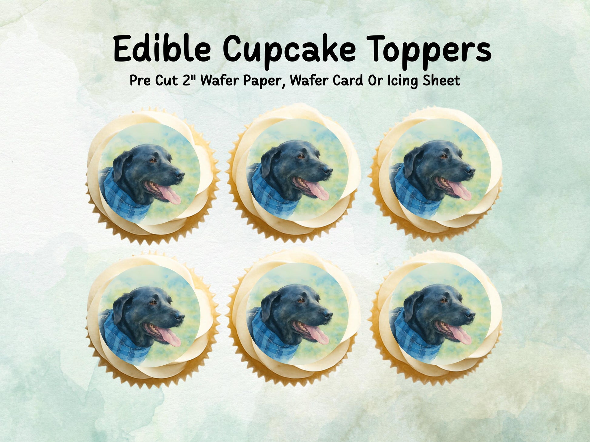 Black Labrador Edible Cupcake Toppers - Pre Cut 12 x 2" Wafer Paper, Card or Icing Sheet