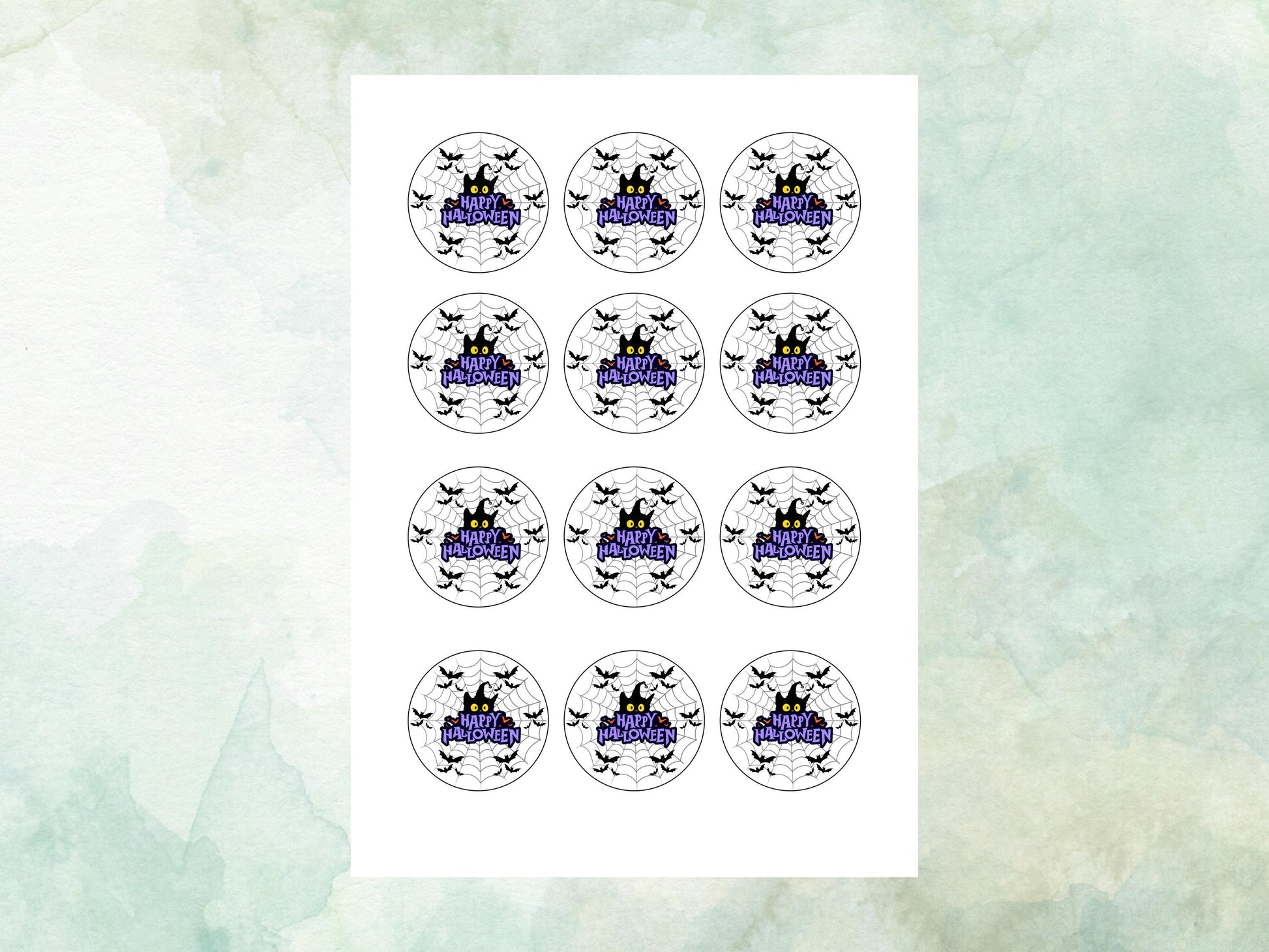 Spooky Happy Halloween Edible Cupcake Toppers 12 x 2" – Pre cut Wafer Paper, Card or Icing Sheet, Halloween Party Decoration