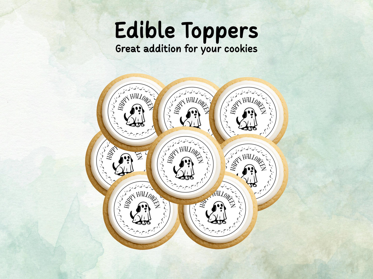 Ghost Dog Halloween Edible Cupcake Toppers 12 x 2" – Pre cut Wafer Paper, Card or Icing Sheet, Halloween Party Decoration