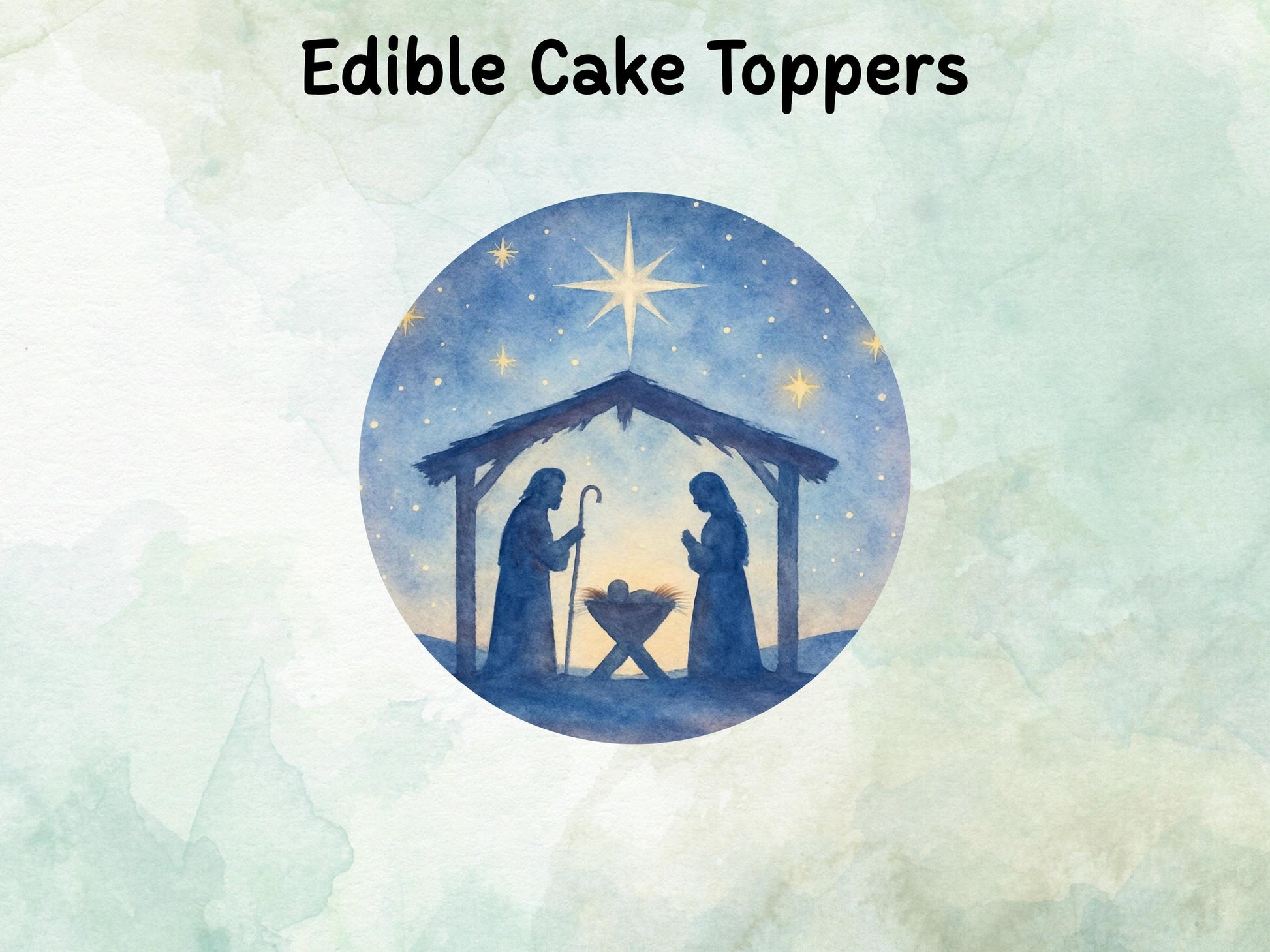 Nativity Christmas Edible Cake Topper: Pre Cut 6", 7" & 8" Wafer Paper, Card, or Icing Sheet