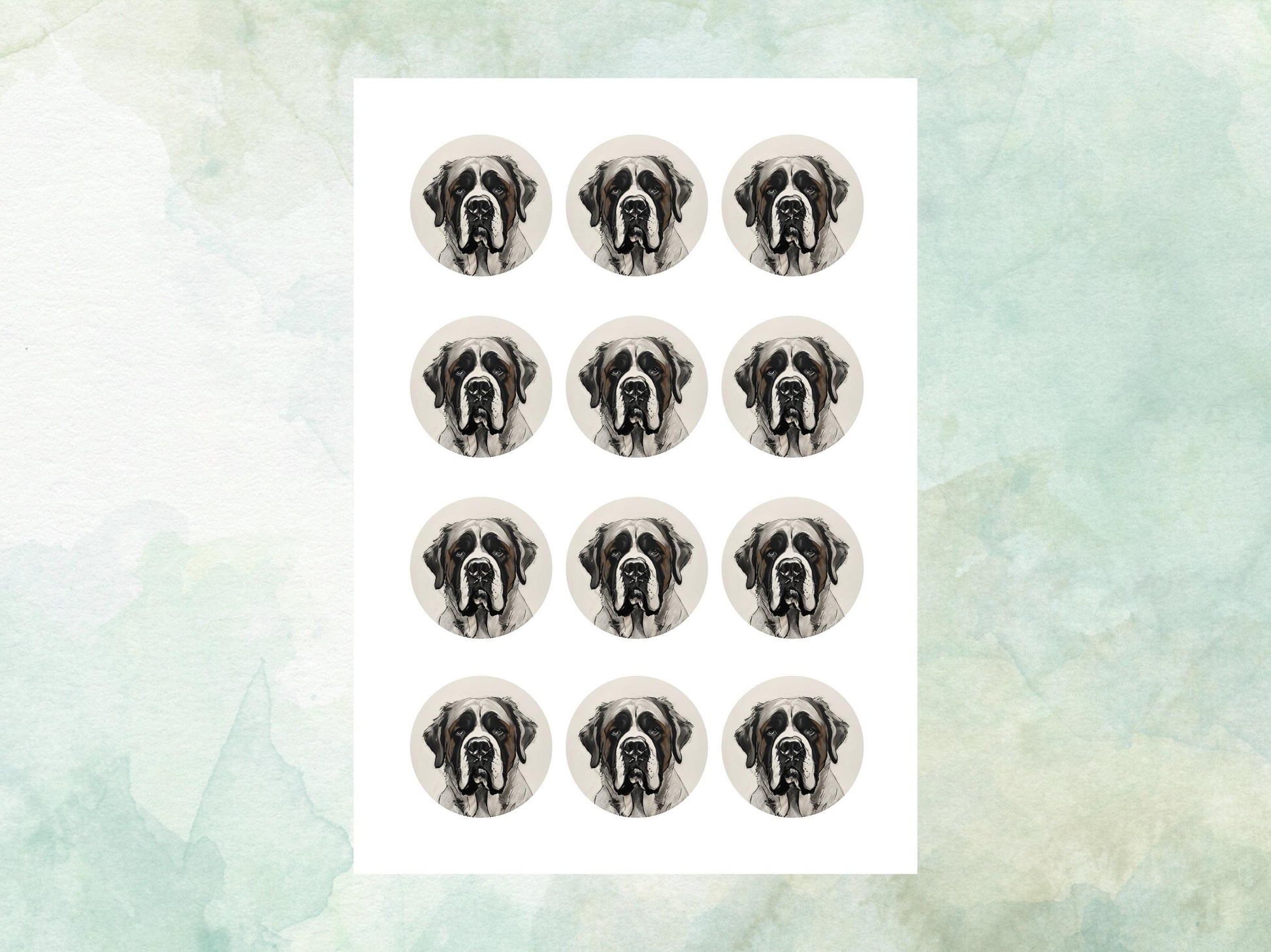 St Bernard Edible Cupcake Toppers - Pre Cut 12 x 2" Wafer Paper, Card or Icing Sheet