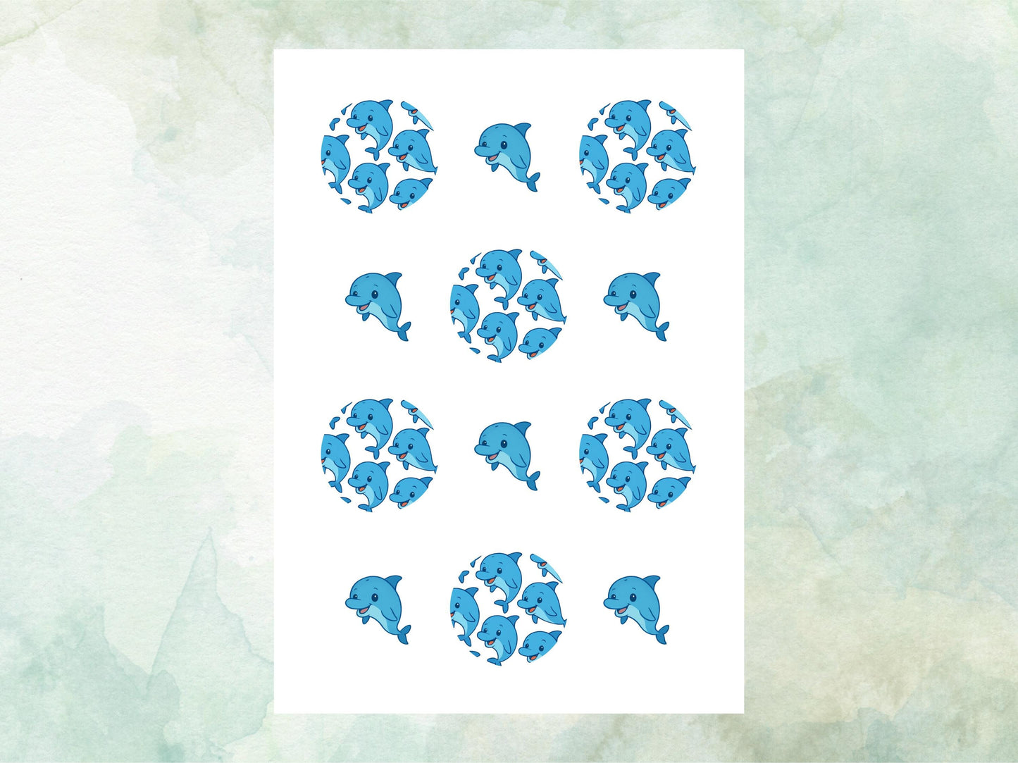 Cute Dolphin Edible Cupcake Toppers 12 x 2"– Pre cut Wafer Paper, Card or Icing Sheet, Dolphin Birthday Cake Topper