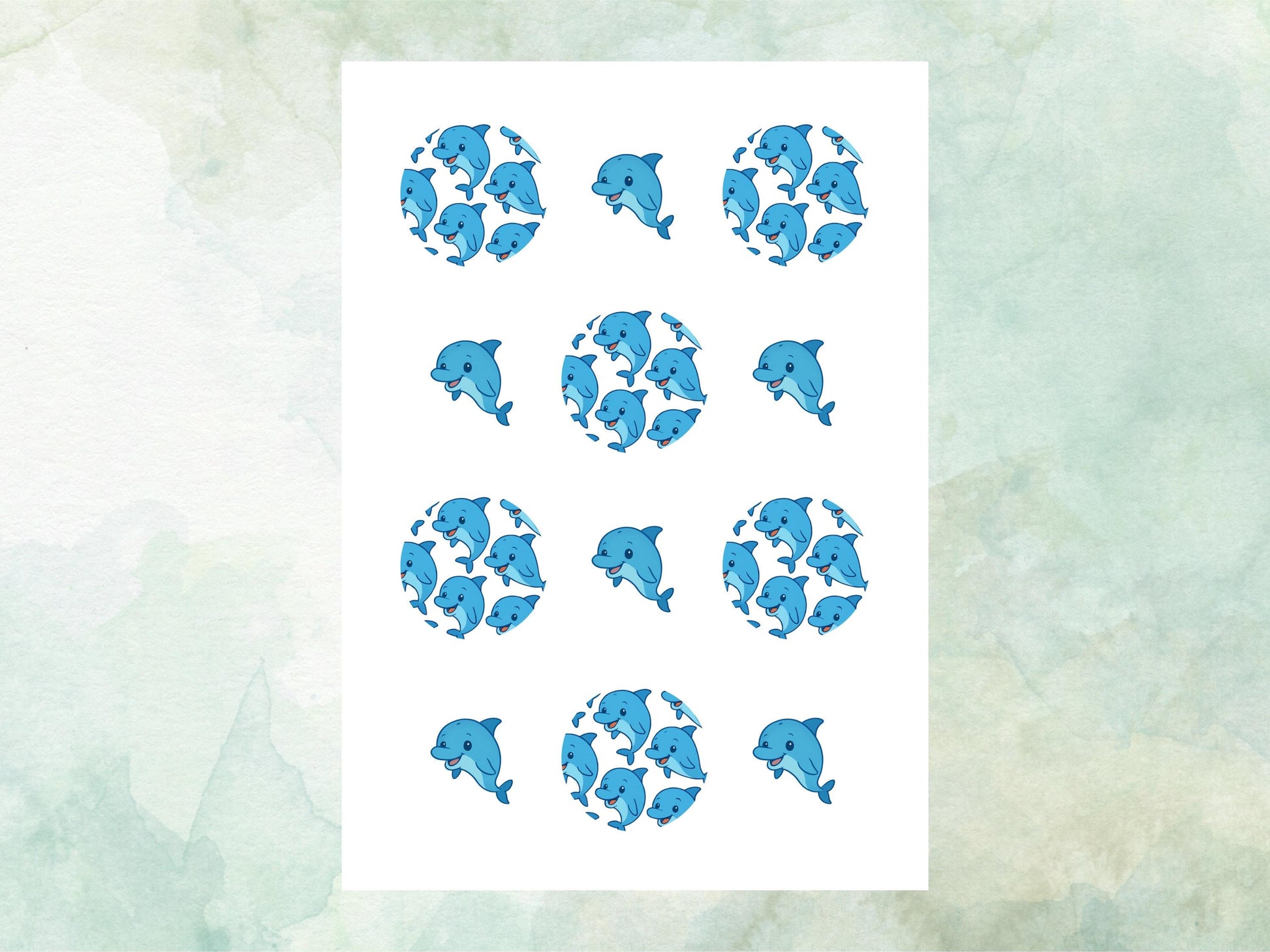 Cute Dolphin Edible Cupcake Toppers 12 x 2"– Pre cut Wafer Paper, Card or Icing Sheet, Dolphin Birthday Cake Topper