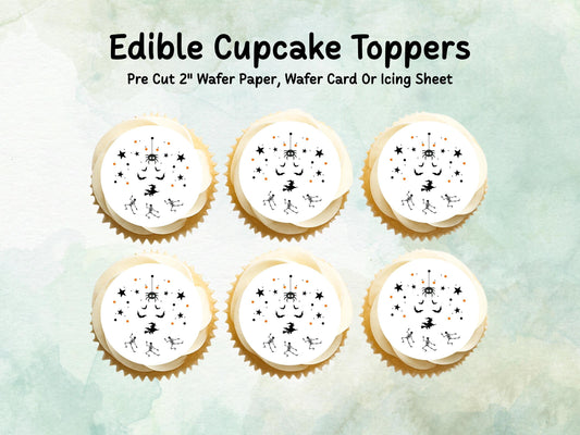 Spooky Halloween Edible Cupcake Toppers 12 x 2" – Pre cut Wafer Paper, Card or Icing Sheet, Halloween Party Decoration