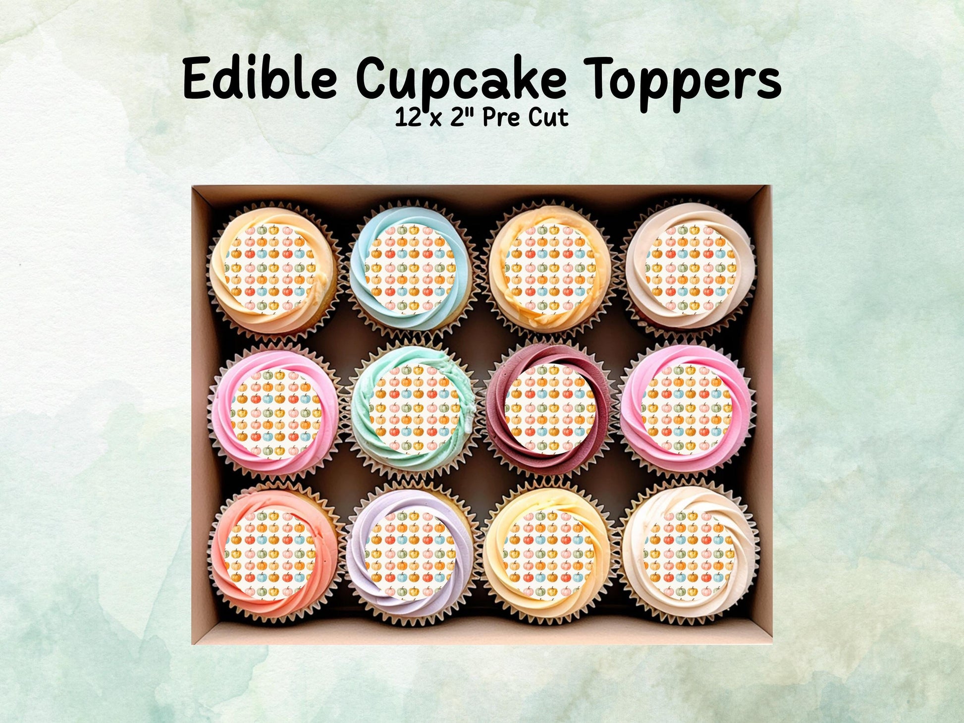 Pumpkin Edible Cupcake Toppers 12 x 2" – Pre cut Wafer Paper, Card or Icing Sheet, Halloween Party Decoration