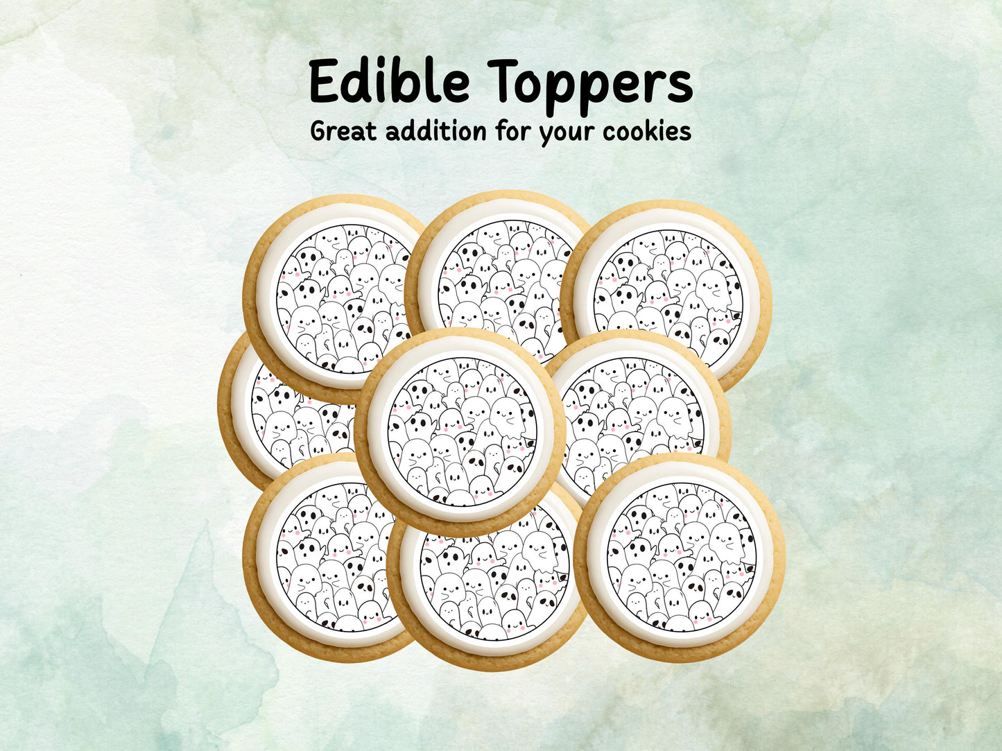 Halloween Ghost Edible Cupcake Toppers 12 x 2" – Pre cut Wafer Paper, Card or Icing Sheet, Halloween Party Decoration