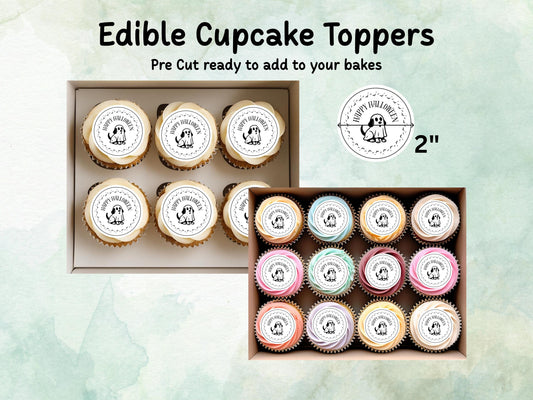 Ghost Dog Halloween Edible Cupcake Toppers 12 x 2" – Pre cut Wafer Paper, Card or Icing Sheet, Halloween Party Decoration